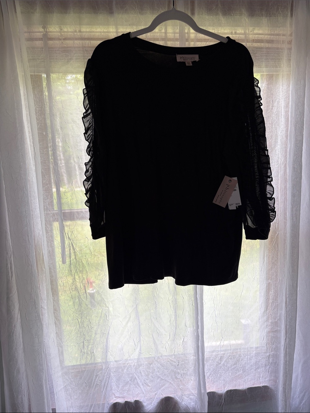 Philosophy Black Ruffle Sleeve Blouse